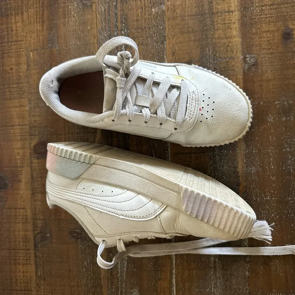 Puma White Sneakers with Rainbow Soles - Youth Size 1.5